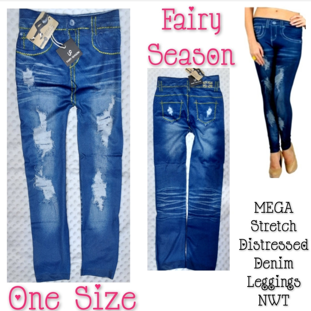Fairy Season Legging One Size Distressed Denim NWT - Picture 1 of 12